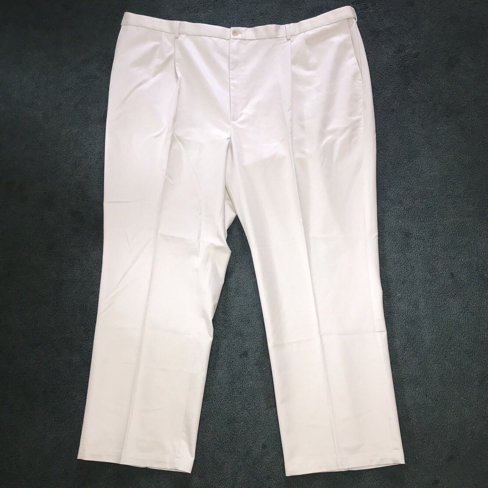 Haggar 54x34 No Iron Khaki W2W Pleat Classic Fit Mens Work To Weekend Pants